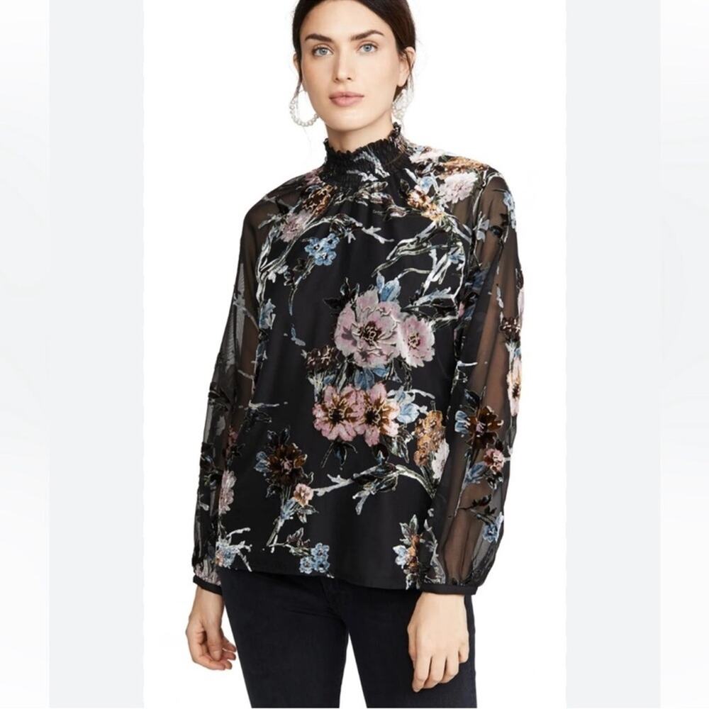 Yumi Kim Lexington Black Burnout Velvet Floral Top
